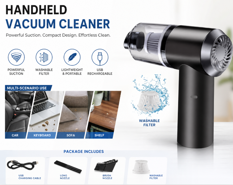 3 in 1 Handheld Vacuum Cleaner - Powerful Suction, Portable, USB Rechargeable | Sale Dekh


