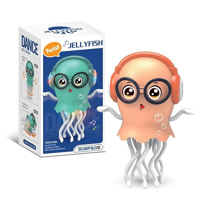 Dancing Jellyfish Toy for Kids with Music, LED Lights & 360° Bump - and - Go Action – Battery Operated Cartoon Jellyfish Robot - Sale Dekh