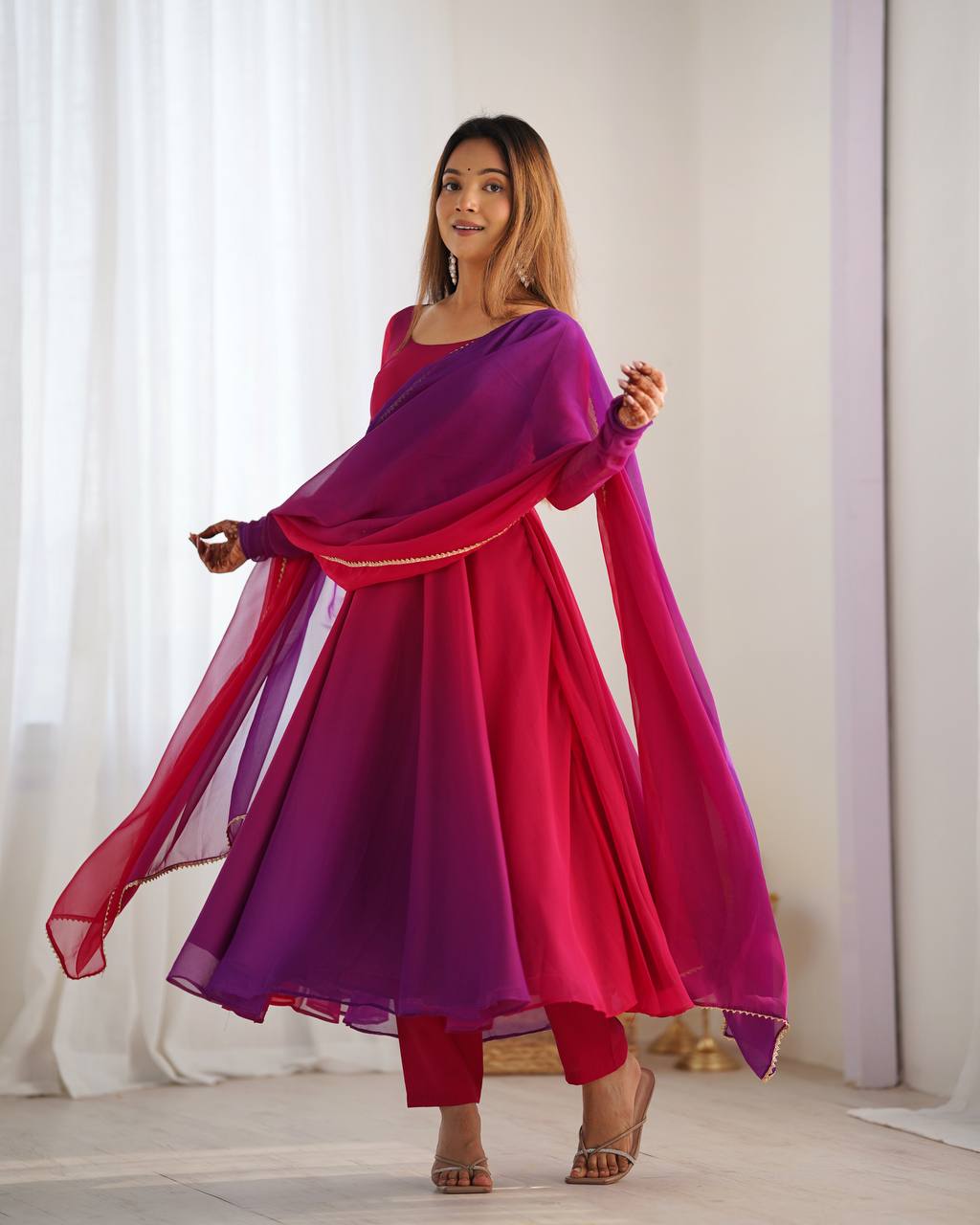 HEAVY PURE SOFT FOX GEORGETTE COLOURFULL GOWN - Sale Dekh