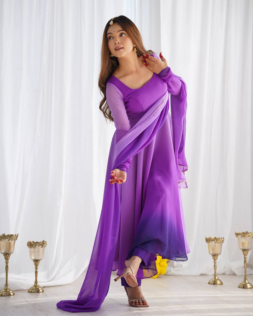HEAVY PURE SOFT FOX GEORGETTE COLOURFULL GOWN - Sale Dekh