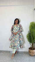 organza flore printed anarkali kurti 3 p - Sale Dekh