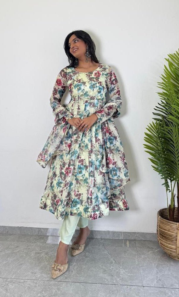 organza flore printed anarkali kurti 3 p - Sale Dekh